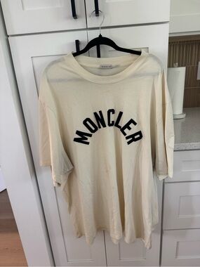 Moncler Cream and Black Logo Tee